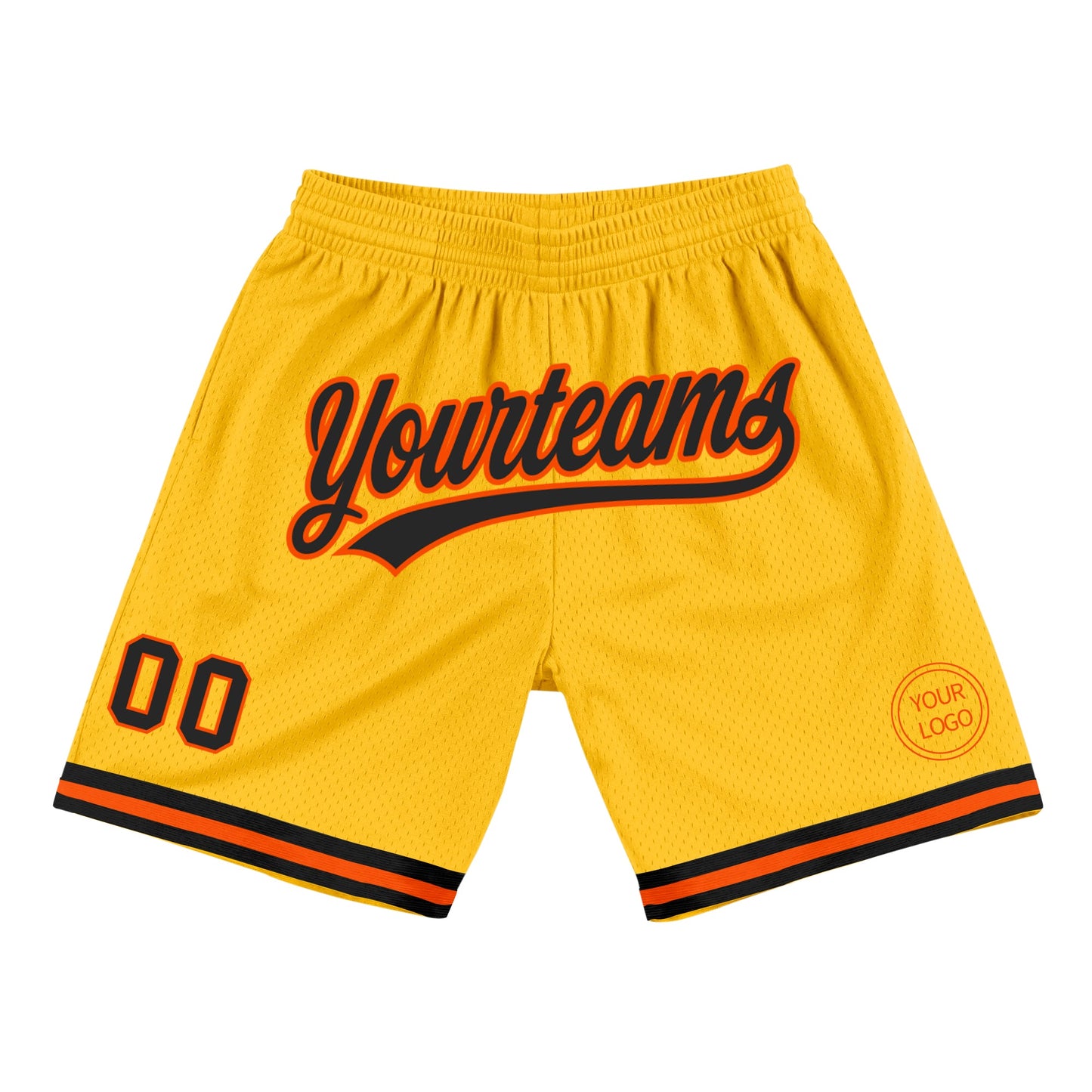 Custom Gold Black-Orange Authentic Throwback Basketball Shorts - Main View
