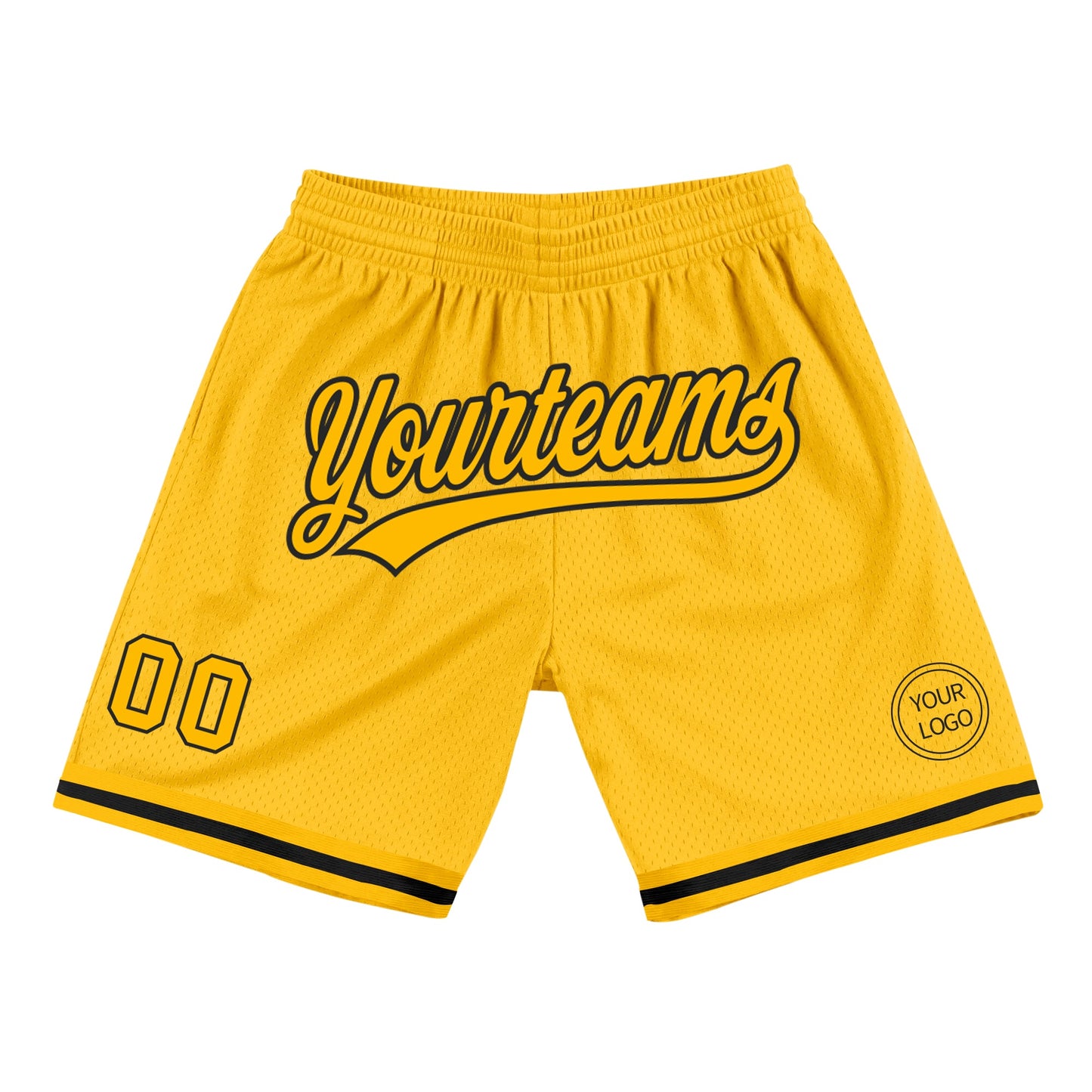 Custom Gold Black Authentic Throwback Basketball Shorts - Main View