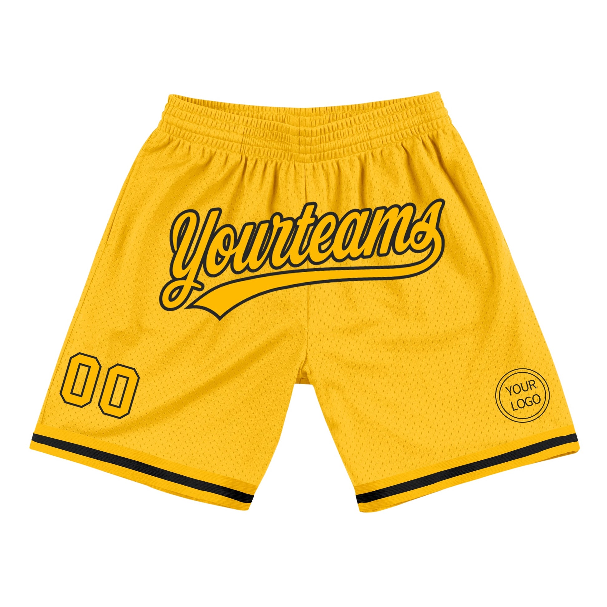 Custom Gold Black Authentic Throwback Basketball Shorts - Main View