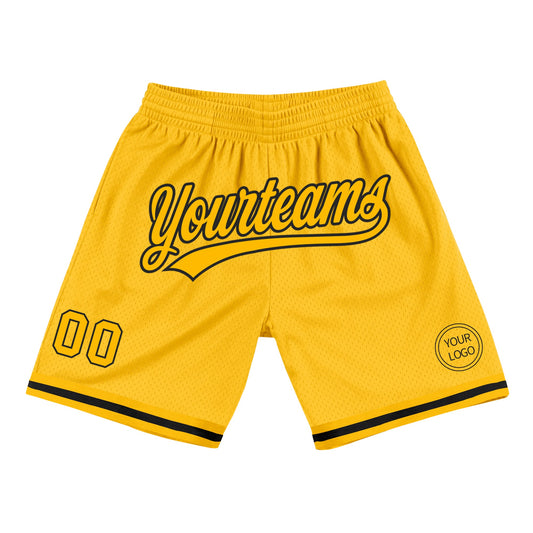 Custom Gold Black Authentic Throwback Basketball Shorts - Main View