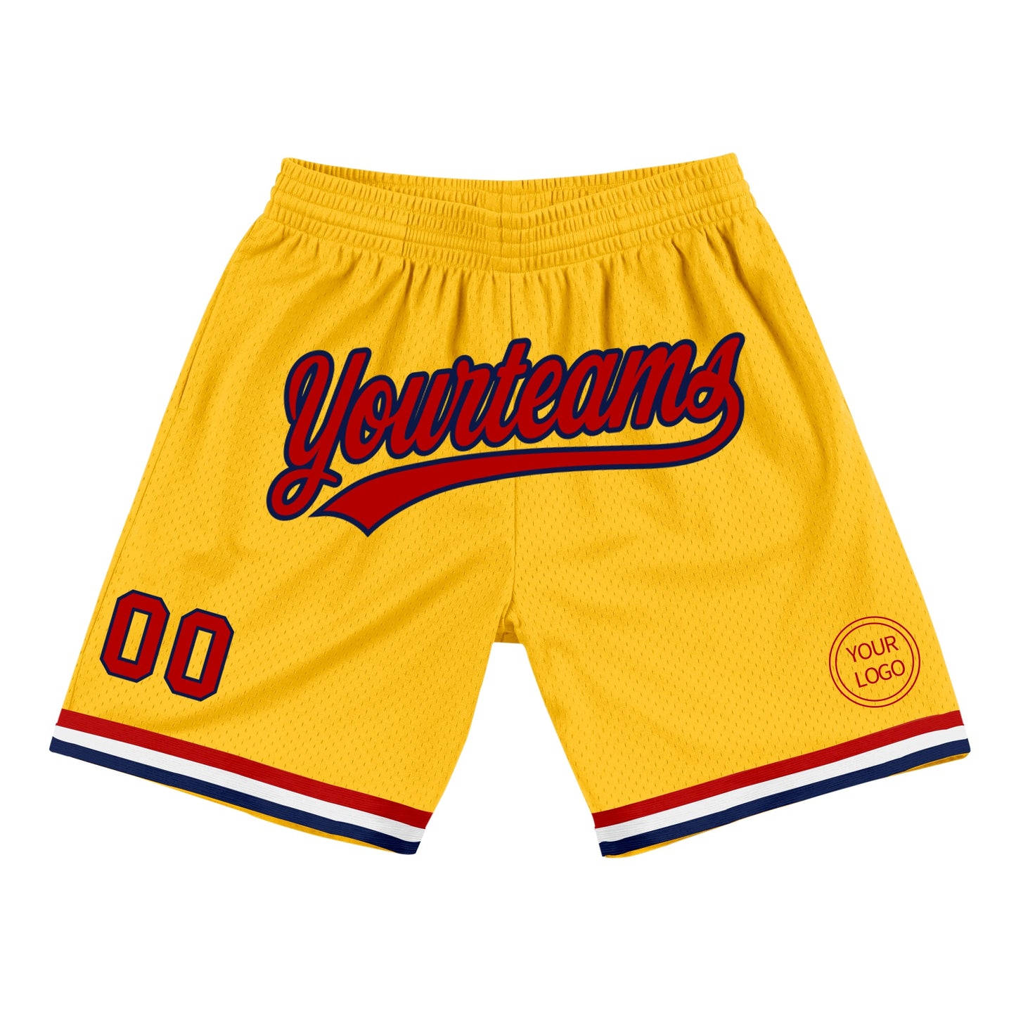 Custom Gold Red-Navy Authentic Throwback Basketball Shorts - Main View