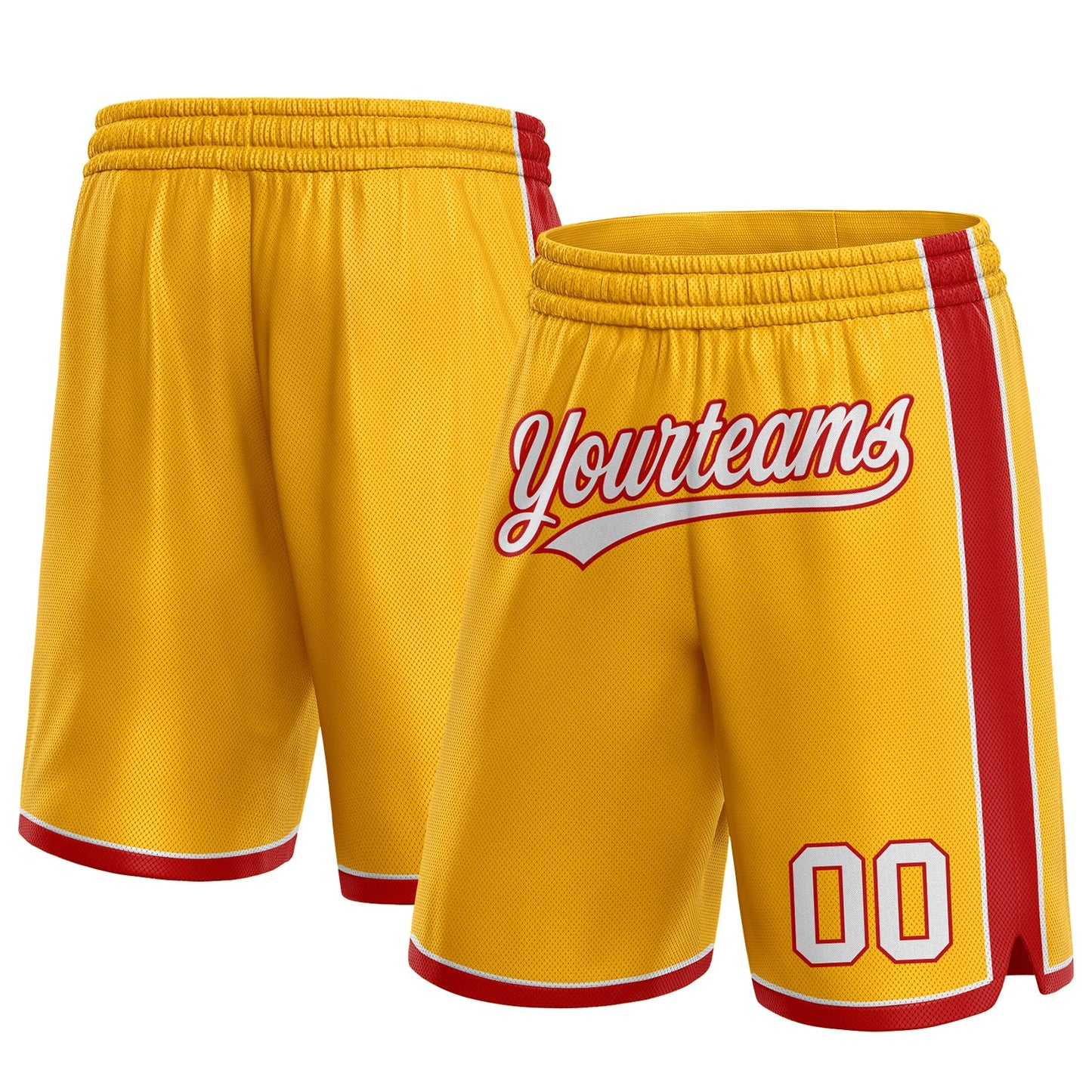 Custom Gold White-Red Authentic Basketball Shorts - Main View