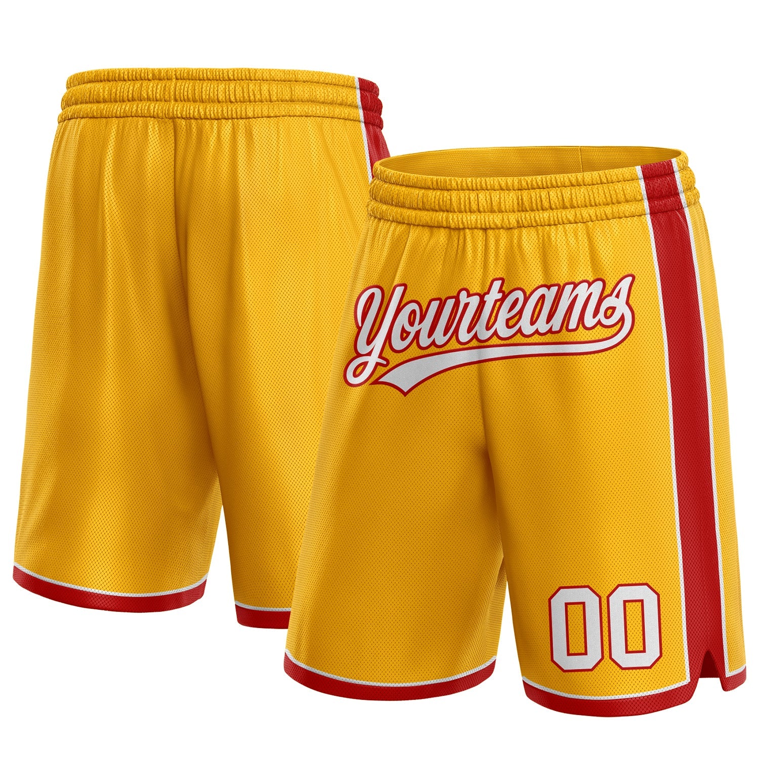 Custom Gold White-Red Authentic Basketball Shorts - Main View