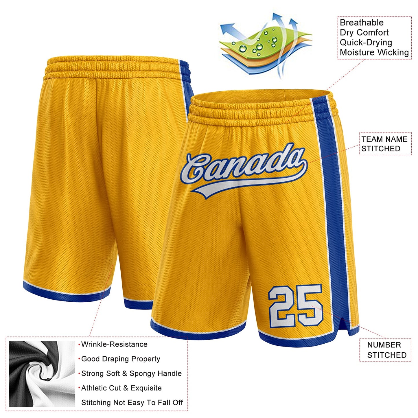 Custom Gold White-Royal Authentic Basketball Shorts view 2