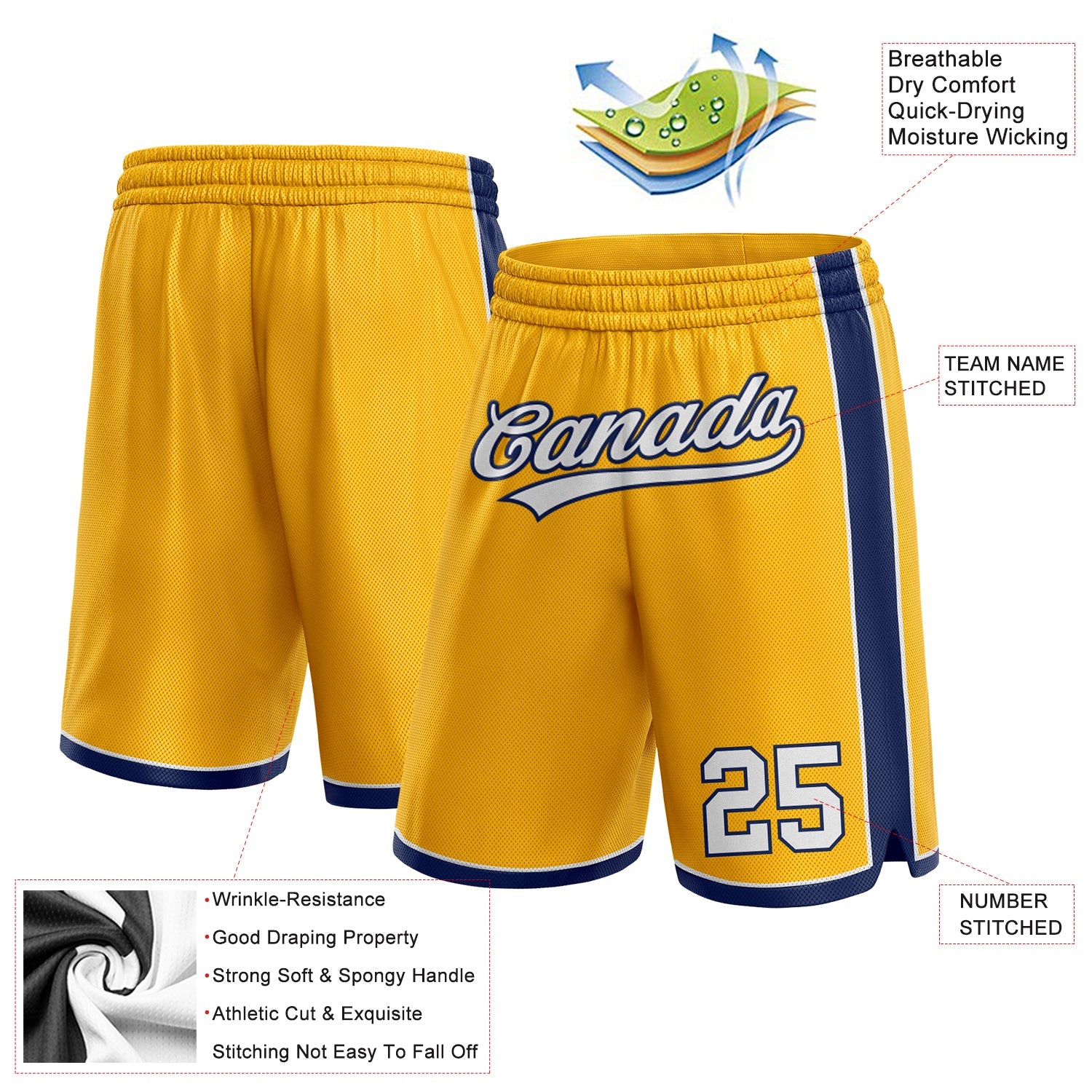 Custom Gold White-Navy Authentic Basketball Shorts view 2