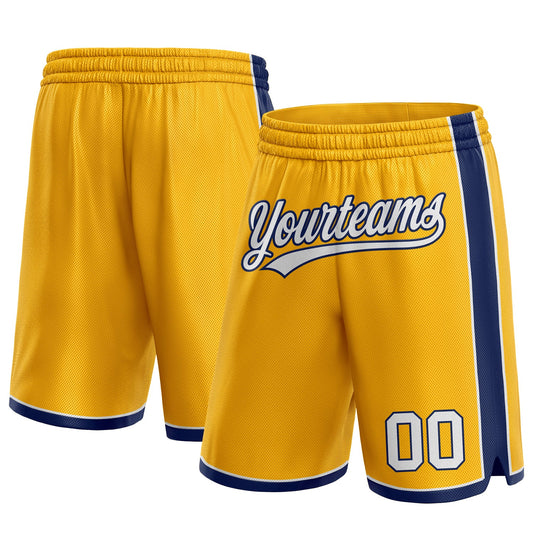 Custom Gold White-Navy Authentic Basketball Shorts - Main View