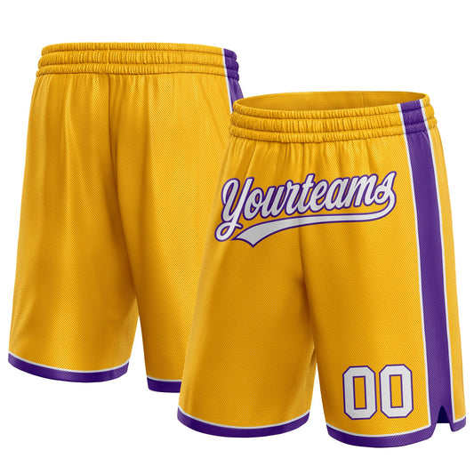 Custom Gold White-Purple Authentic Basketball Shorts - Main View