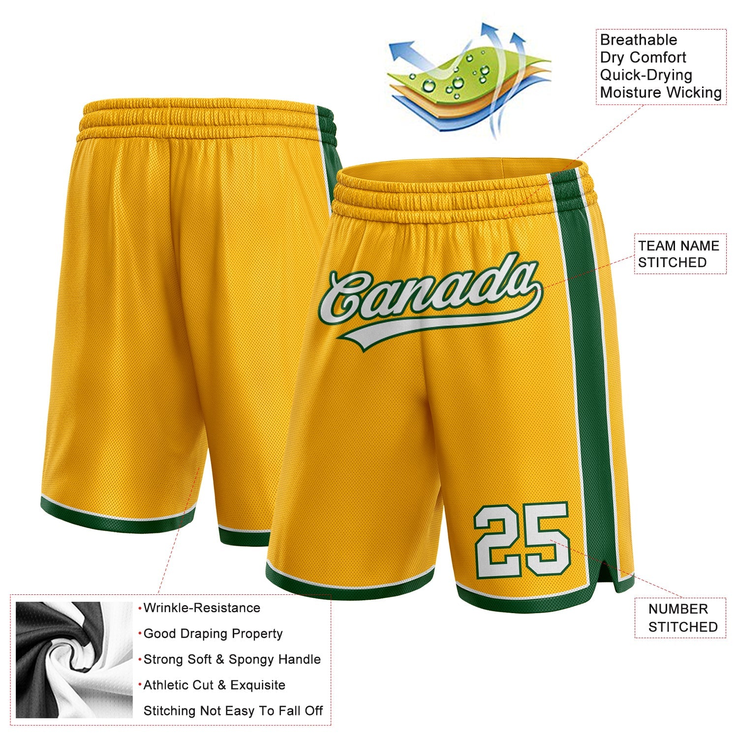 Custom Gold White-Green Authentic Basketball Shorts view 2