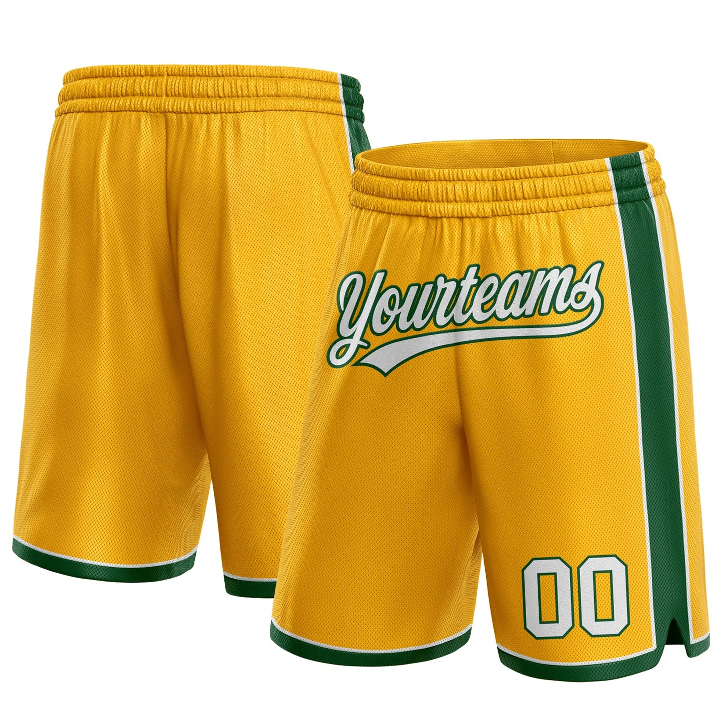 Custom Gold White-Green Authentic Basketball Shorts - Main View