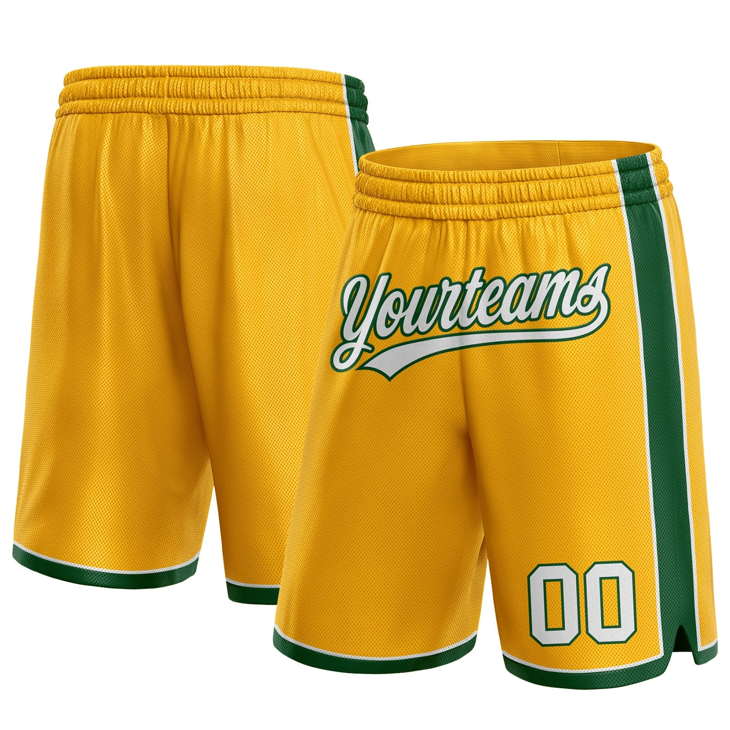 Custom Gold White-Green Authentic Basketball Shorts - Main View