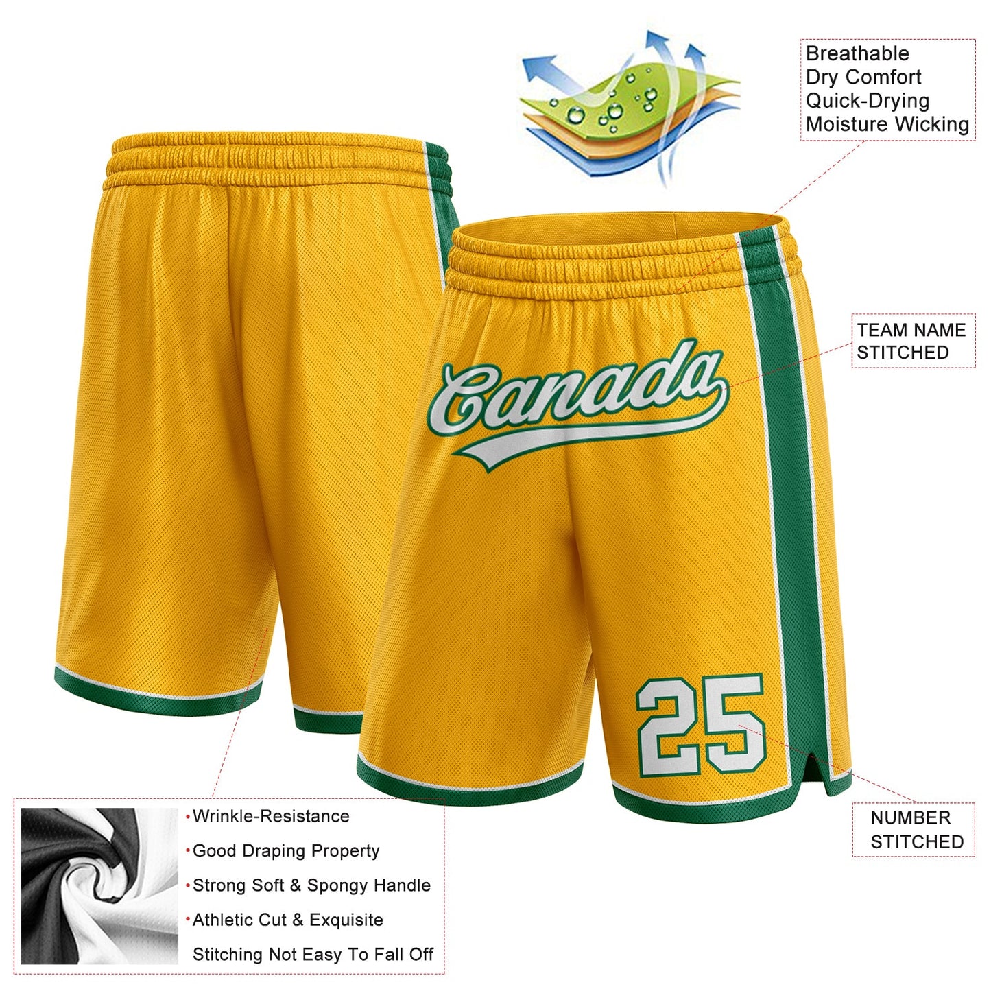 Custom Gold White-Kelly Green Authentic Basketball Shorts view 2
