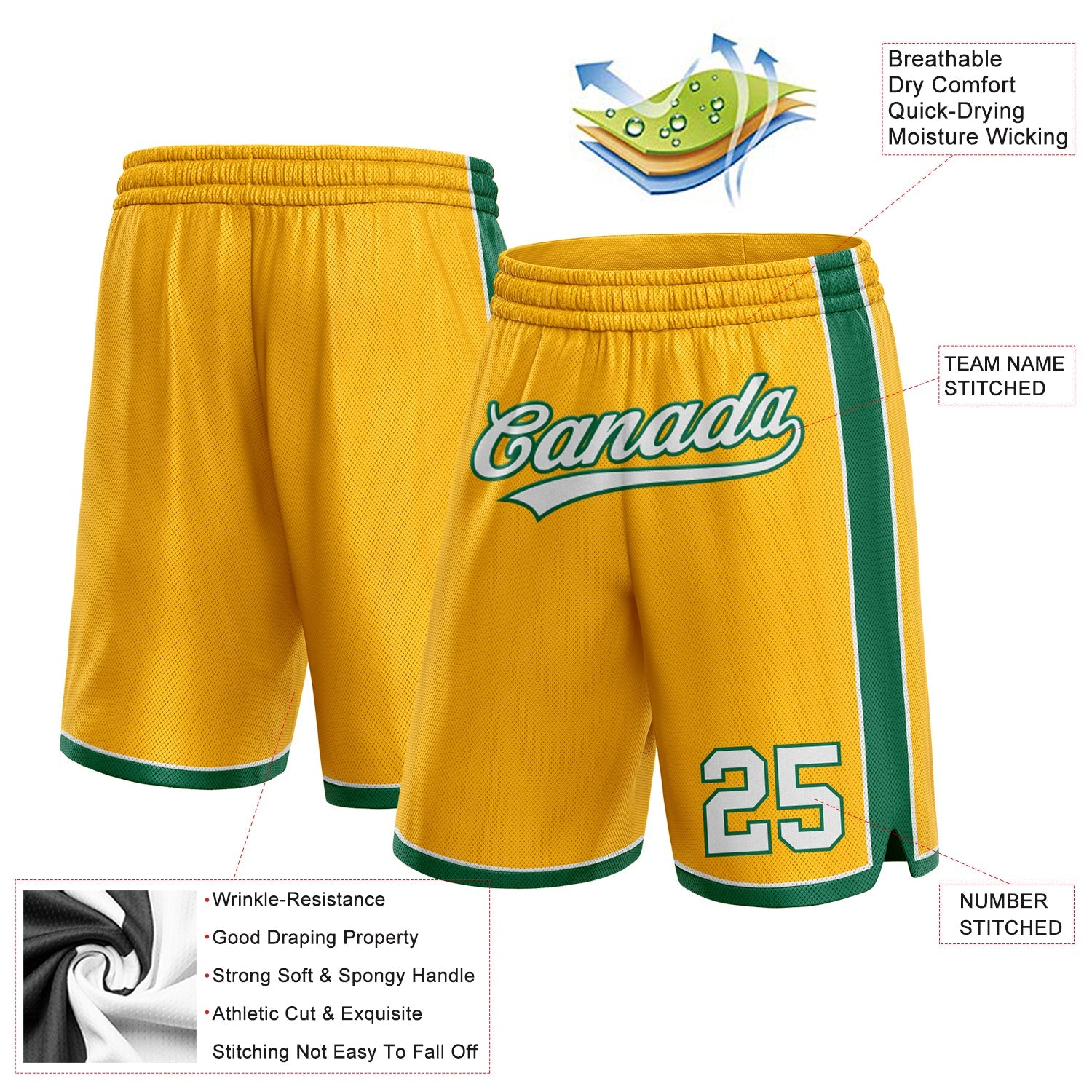Custom Gold White-Kelly Green Authentic Basketball Shorts view 2