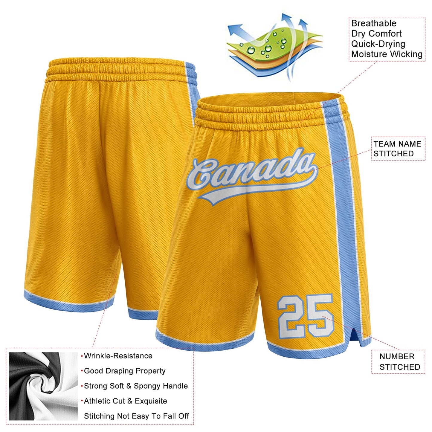 Custom Gold White-Light Blue Authentic Basketball Shorts view 2