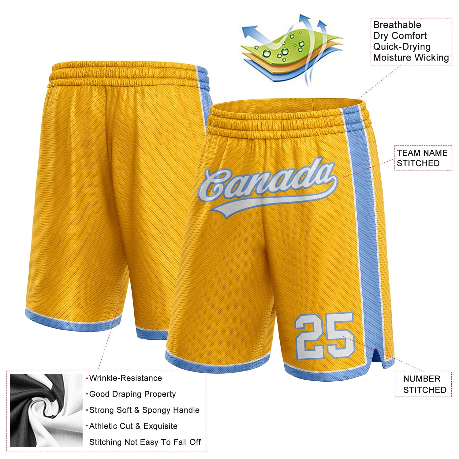 Custom Gold White-Light Blue Authentic Basketball Shorts view 2