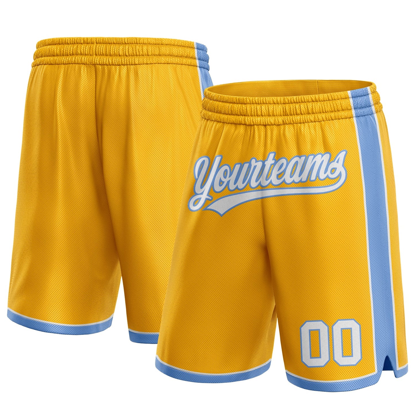 Custom Gold White-Light Blue Authentic Basketball Shorts - Main View