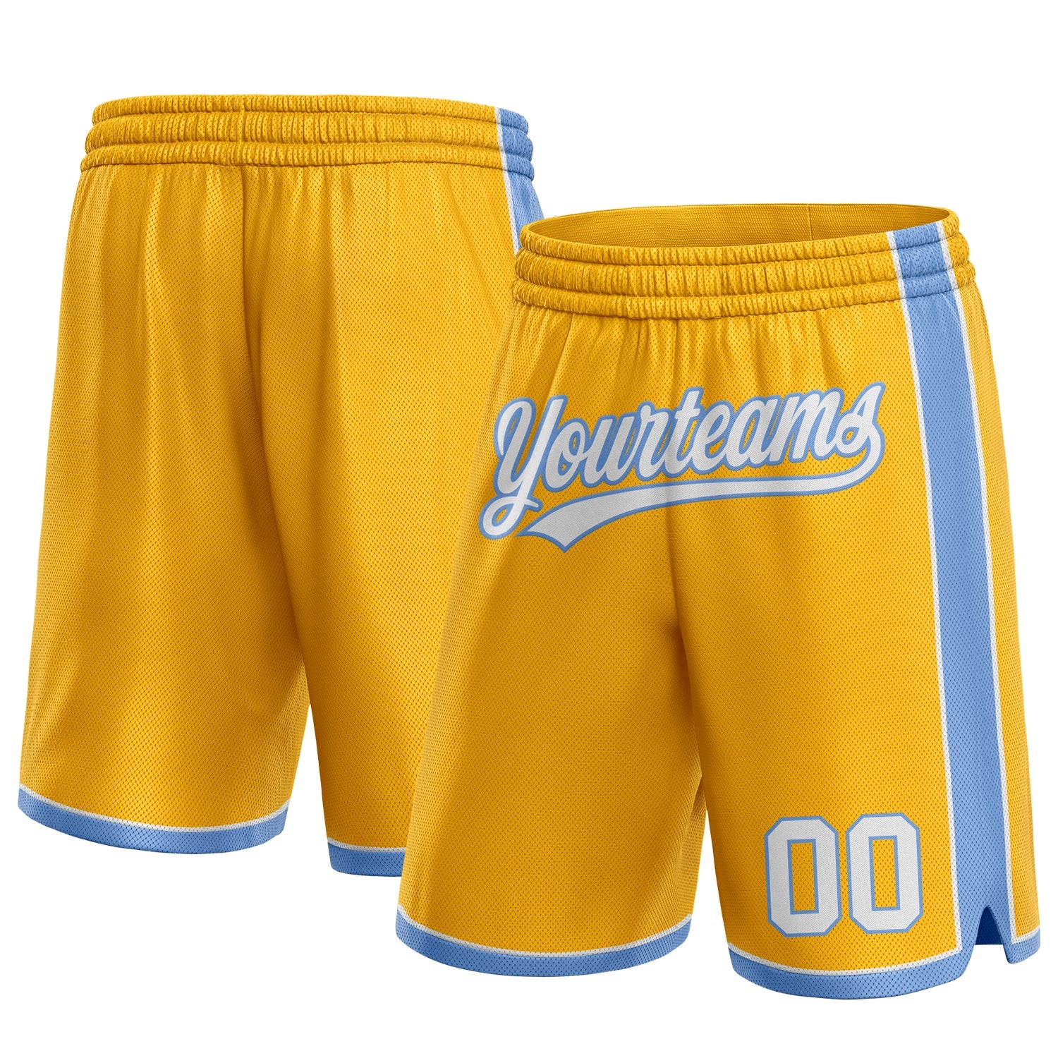Custom Gold White-Light Blue Authentic Basketball Shorts - Main View