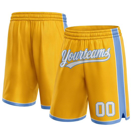Custom Gold White-Light Blue Authentic Basketball Shorts - Main View