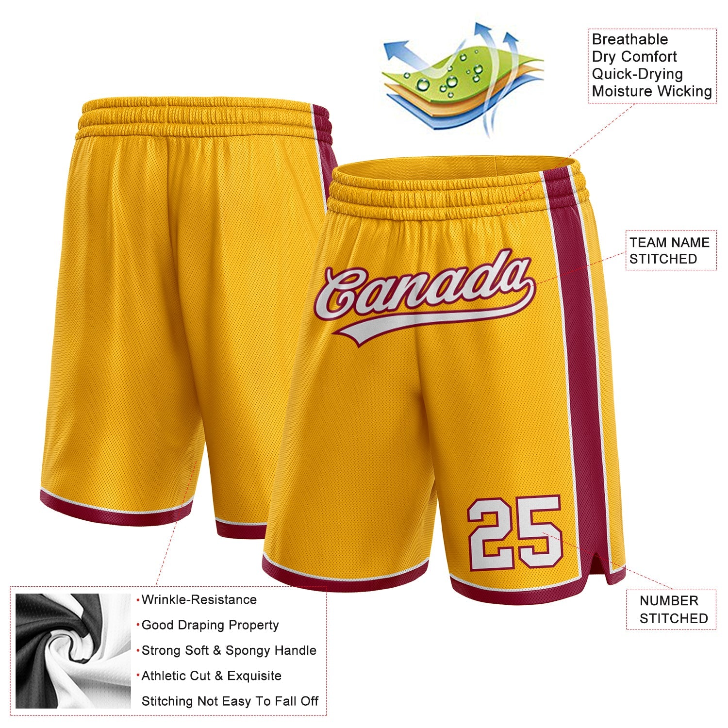 Custom Gold White-Maroon Authentic Basketball Shorts view 2