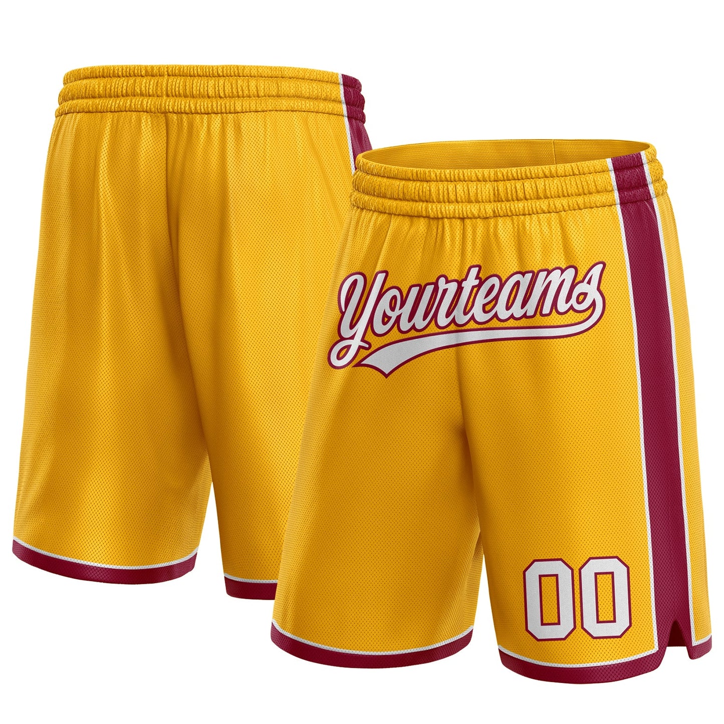 Custom Gold White-Maroon Authentic Basketball Shorts - Main View