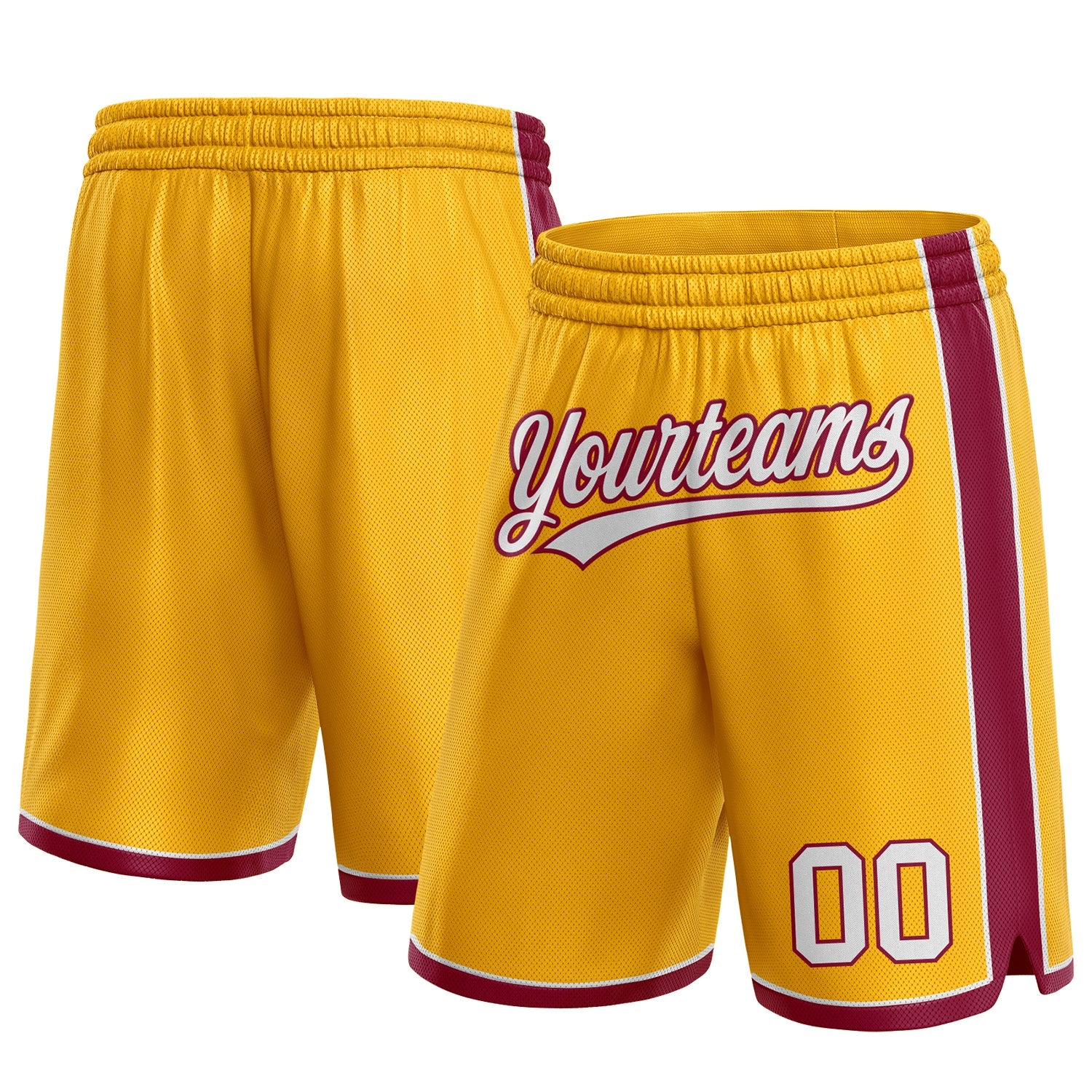 Custom Gold White-Maroon Authentic Basketball Shorts - Main View