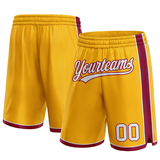 Custom Gold White-Maroon Authentic Basketball Shorts - Main View