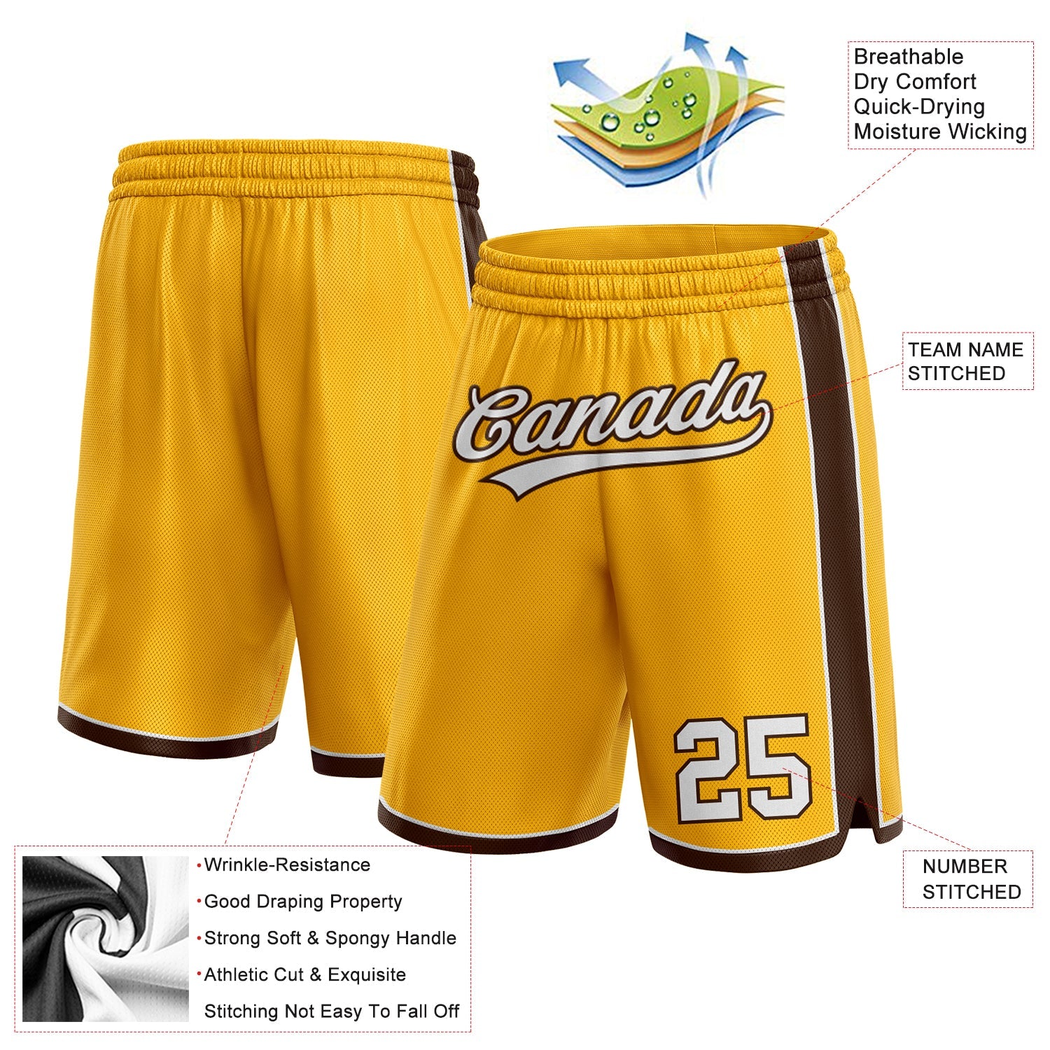 Custom Gold White-Brown Authentic Basketball Shorts view 2