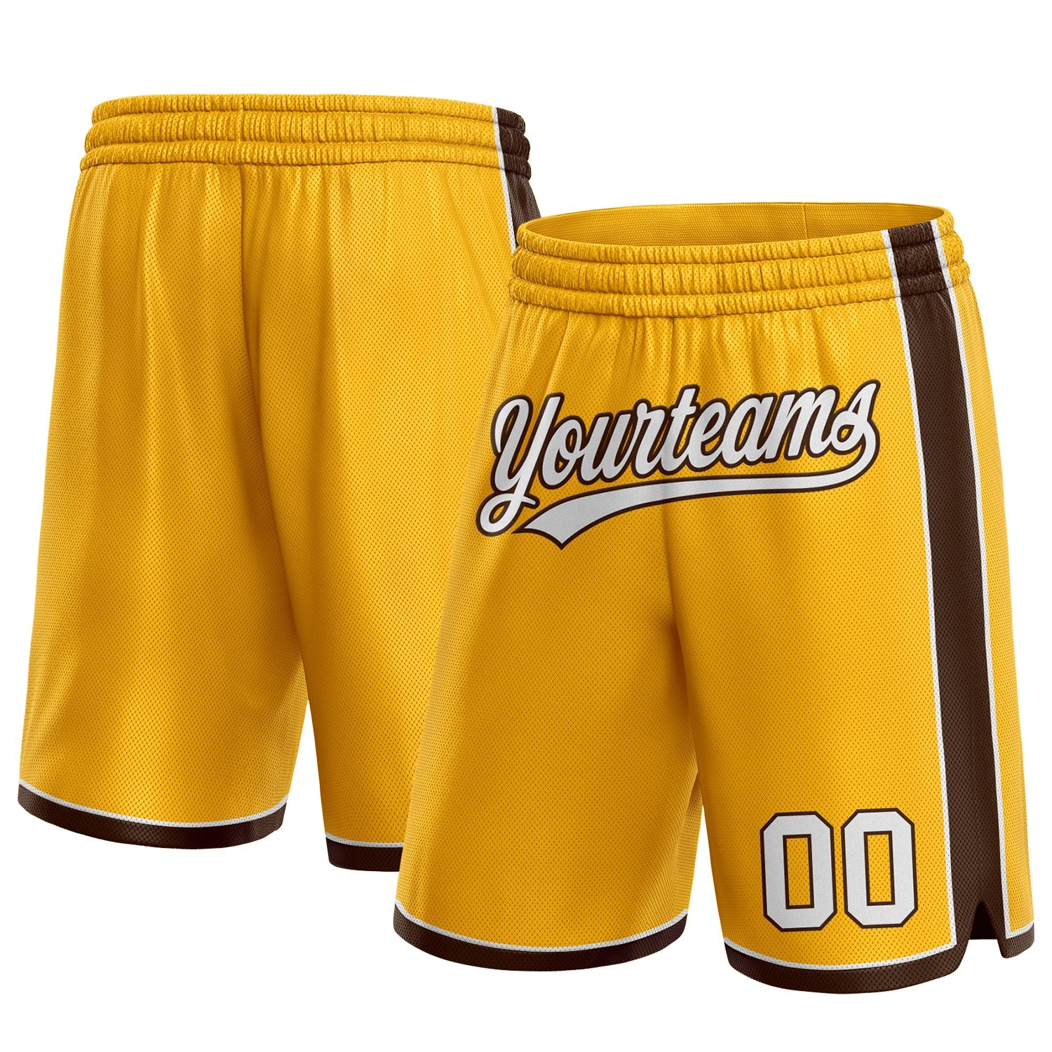 Custom Gold White-Brown Authentic Basketball Shorts - Main View