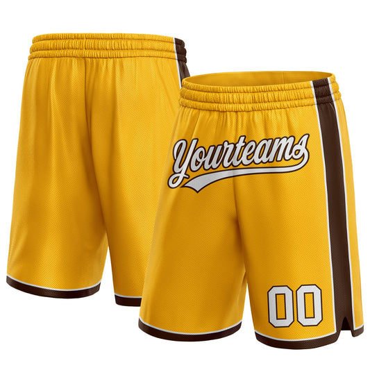 Custom Gold White-Brown Authentic Basketball Shorts - Main View