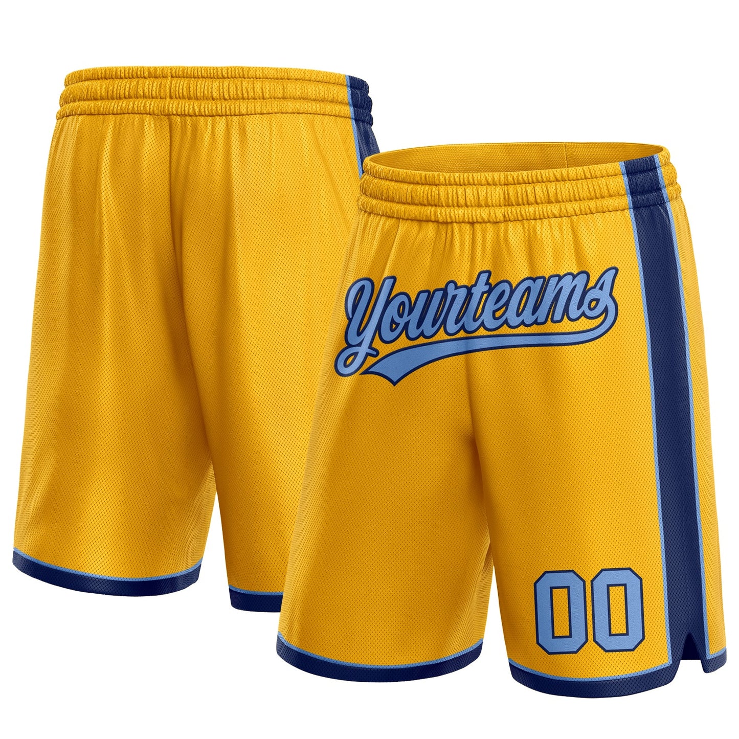 Custom Gold Light Blue-Navy Authentic Basketball Shorts - Main View