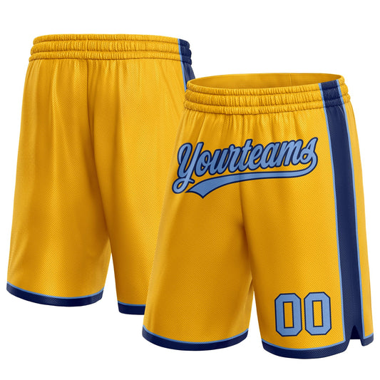 Custom Gold Light Blue-Navy Authentic Basketball Shorts - Main View