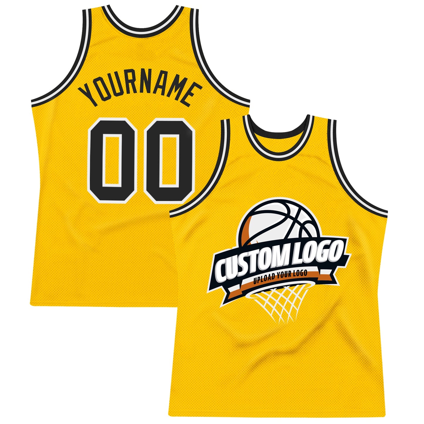 Custom Gold Black-White Authentic Throwback Basketball Jersey - Main View