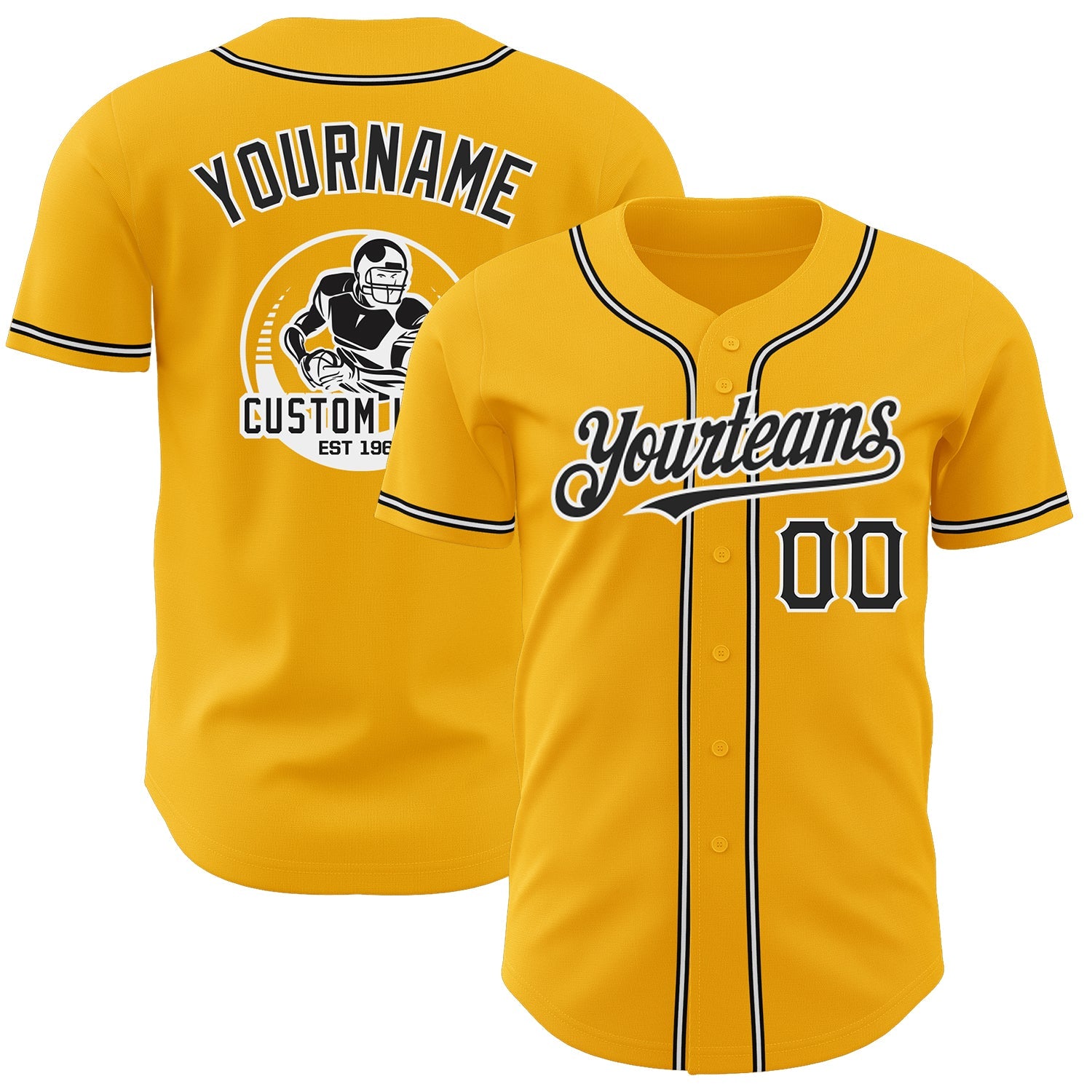 Custom Gold Black-White Authentic Baseball Jersey - Main View