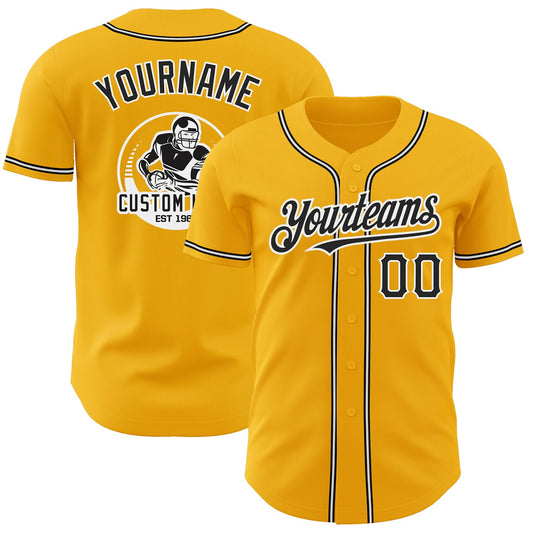 Custom Gold Black-White Authentic Baseball Jersey - Main View