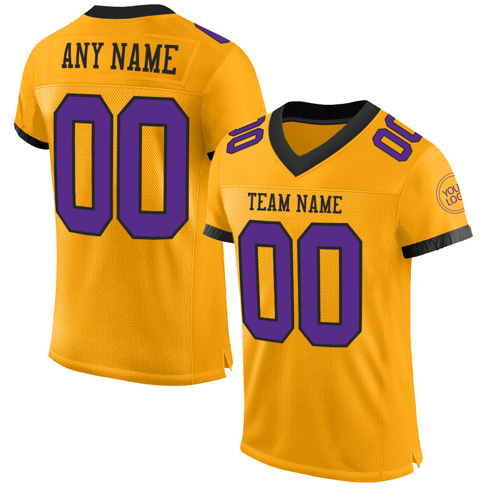 Custom Gold Purple-Black Mesh Authentic Football Jersey - Main View