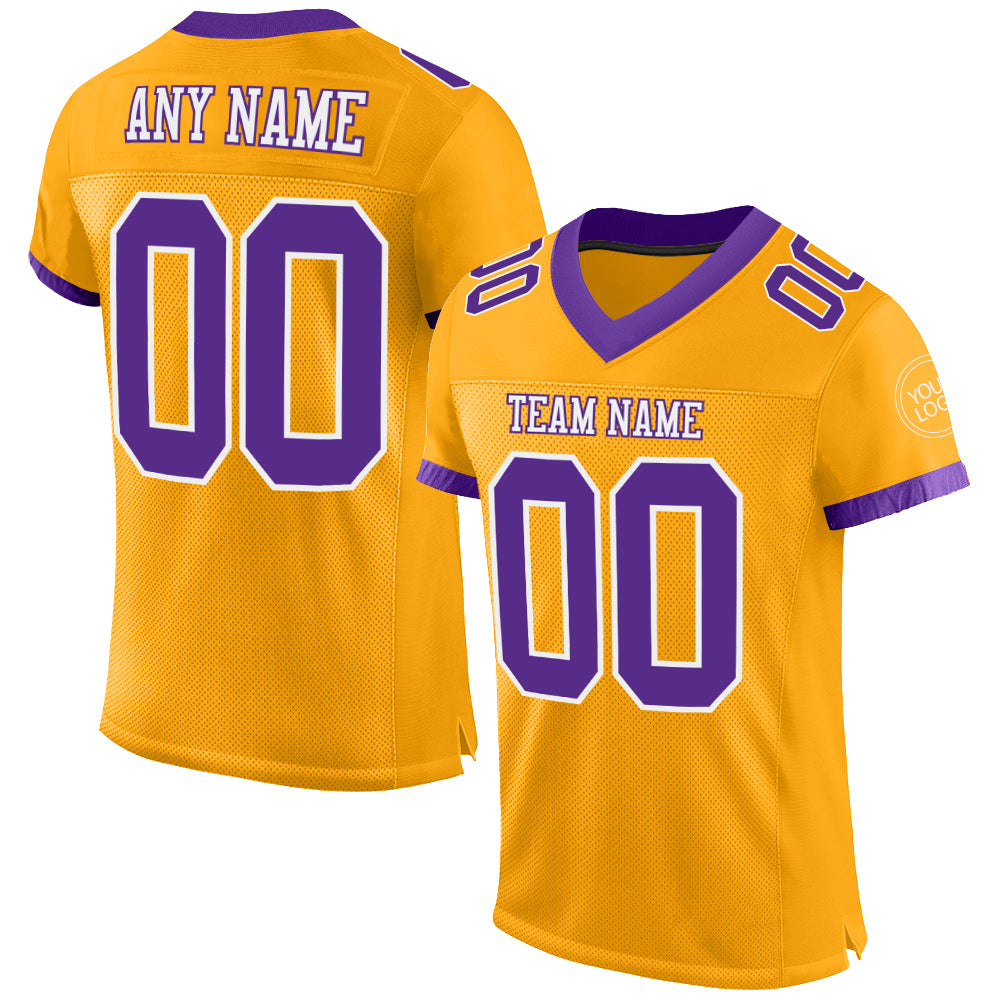 Custom Gold Purple-White Mesh Authentic Football Jersey - Main View