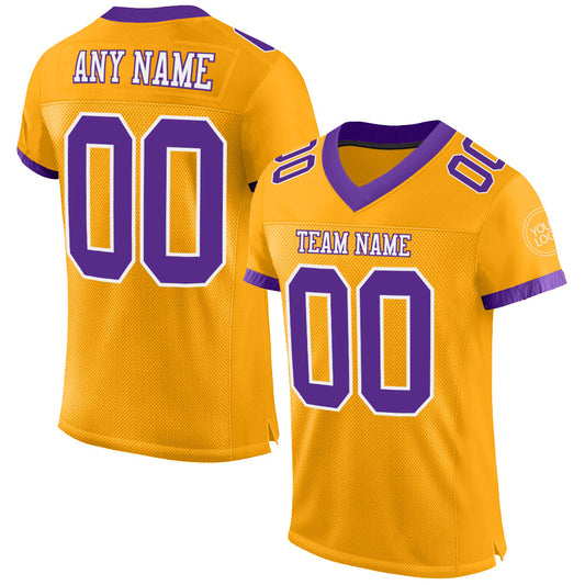 Custom Gold Purple-White Mesh Authentic Football Jersey - Main View