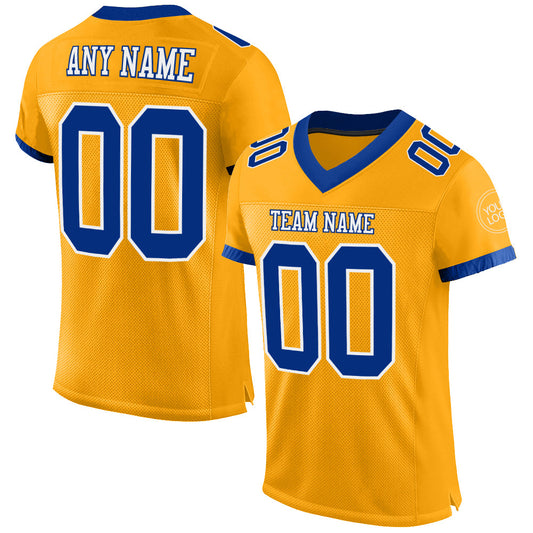 Custom Gold Royal-White Mesh Authentic Football Jersey - Main View