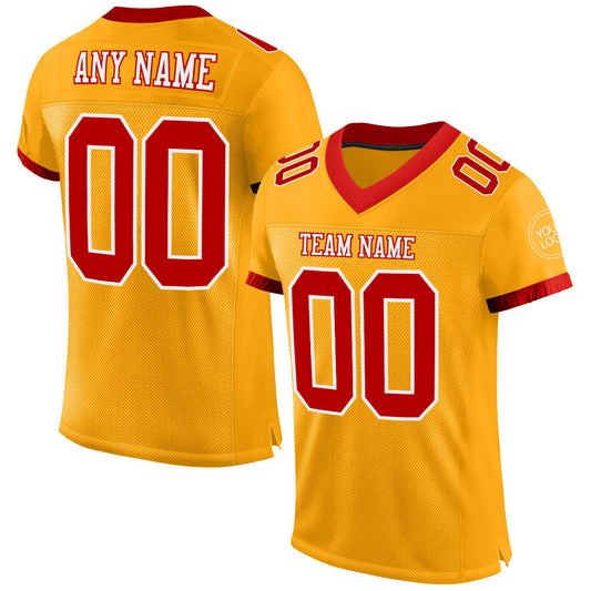 Custom Gold Red-White Mesh Authentic Football Jersey - Main View