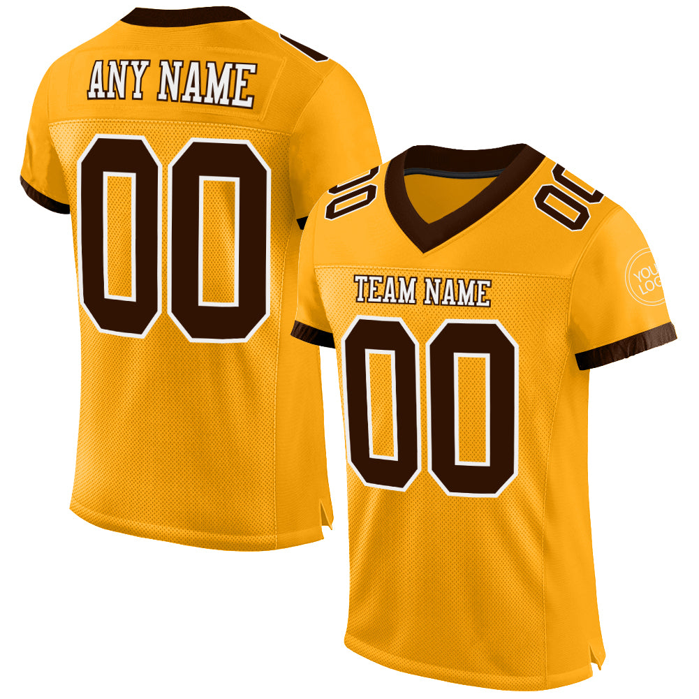 Custom Gold Brown-White Mesh Authentic Football Jersey - Main View