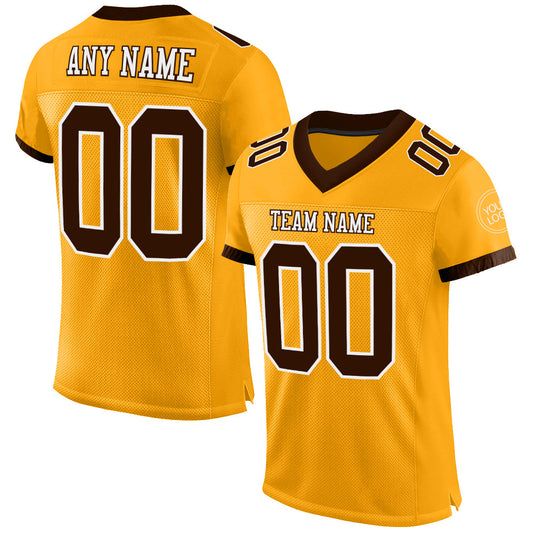 Custom Gold Brown-White Mesh Authentic Football Jersey - Main View