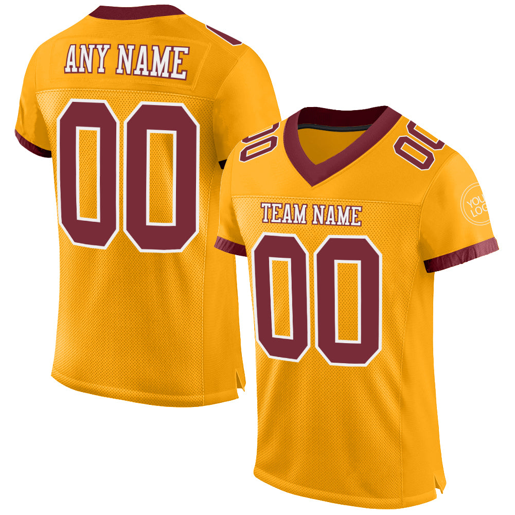 Custom Gold Burgundy-White Mesh Authentic Football Jersey - Main View