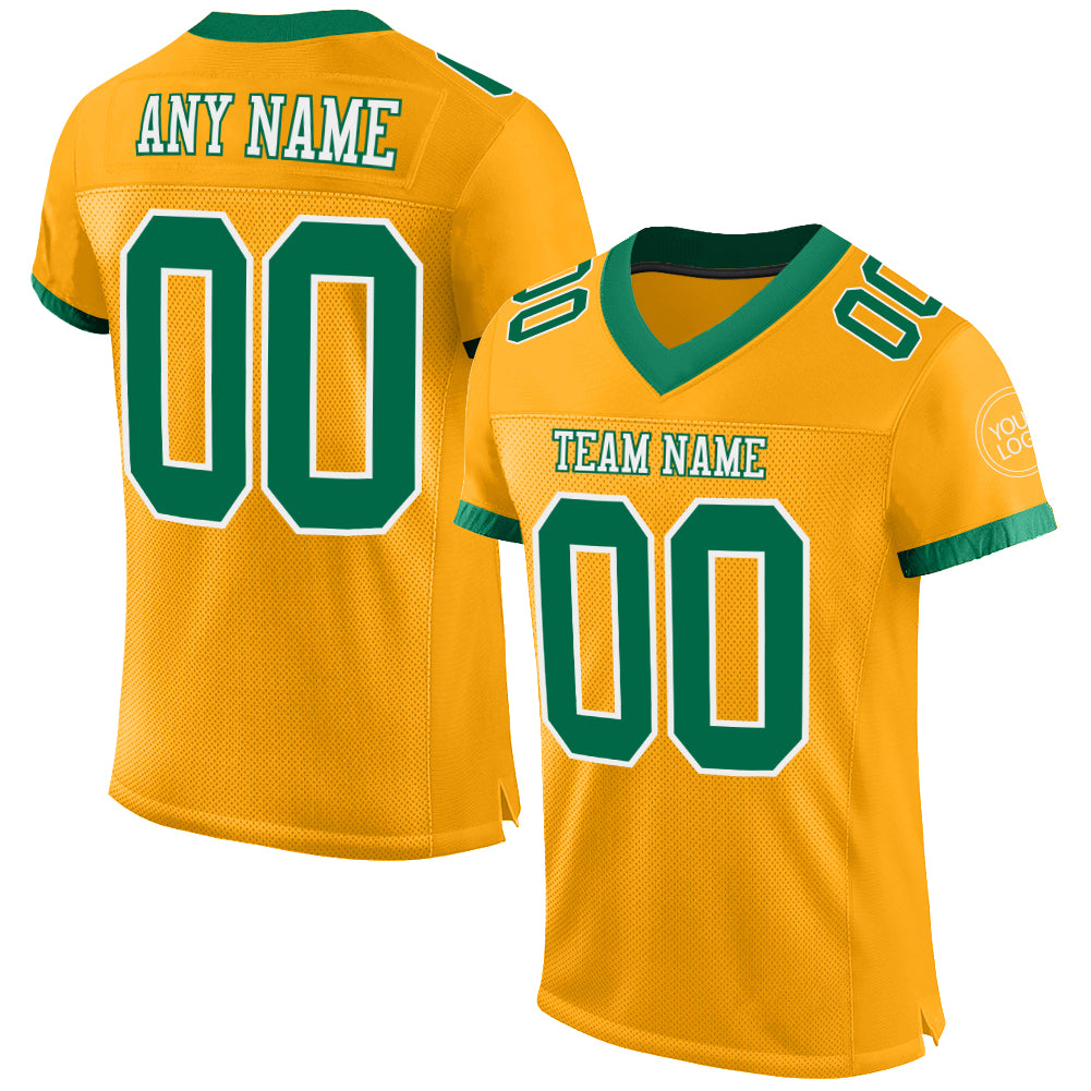 Custom Gold Kelly Green-White Mesh Authentic Football Jersey - Main View