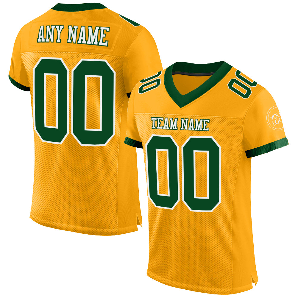 Custom Gold Green-White Mesh Authentic Football Jersey - Main View