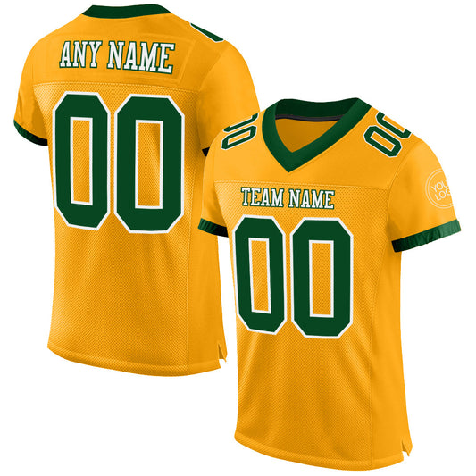 Custom Gold Green-White Mesh Authentic Football Jersey - Main View