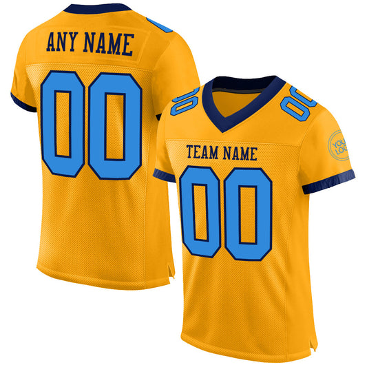 Custom Gold Powder Blue-Navy Mesh Authentic Football Jersey - Main View