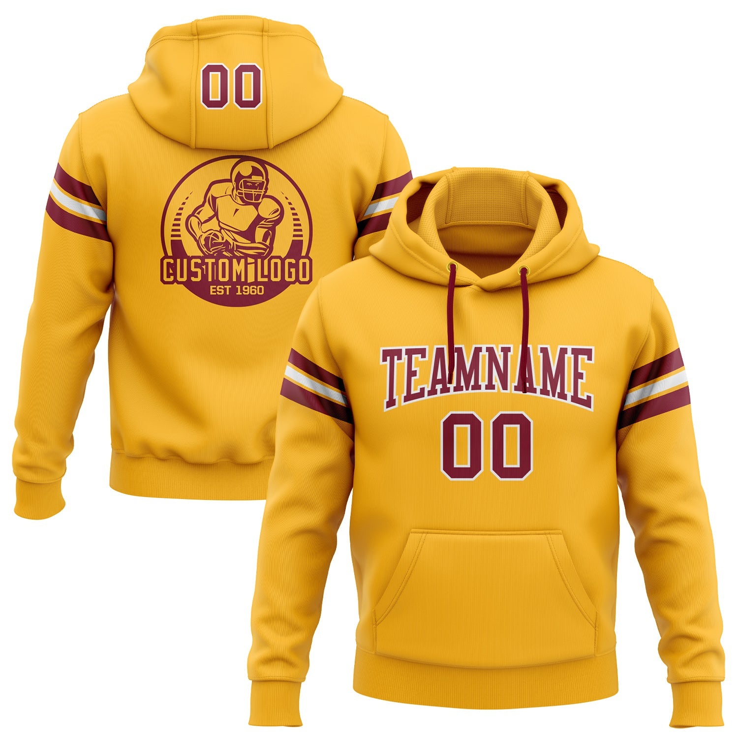 Custom Stitched Gold Crimson-White Football Pullover Sweatshirt Hoodie - Main View
