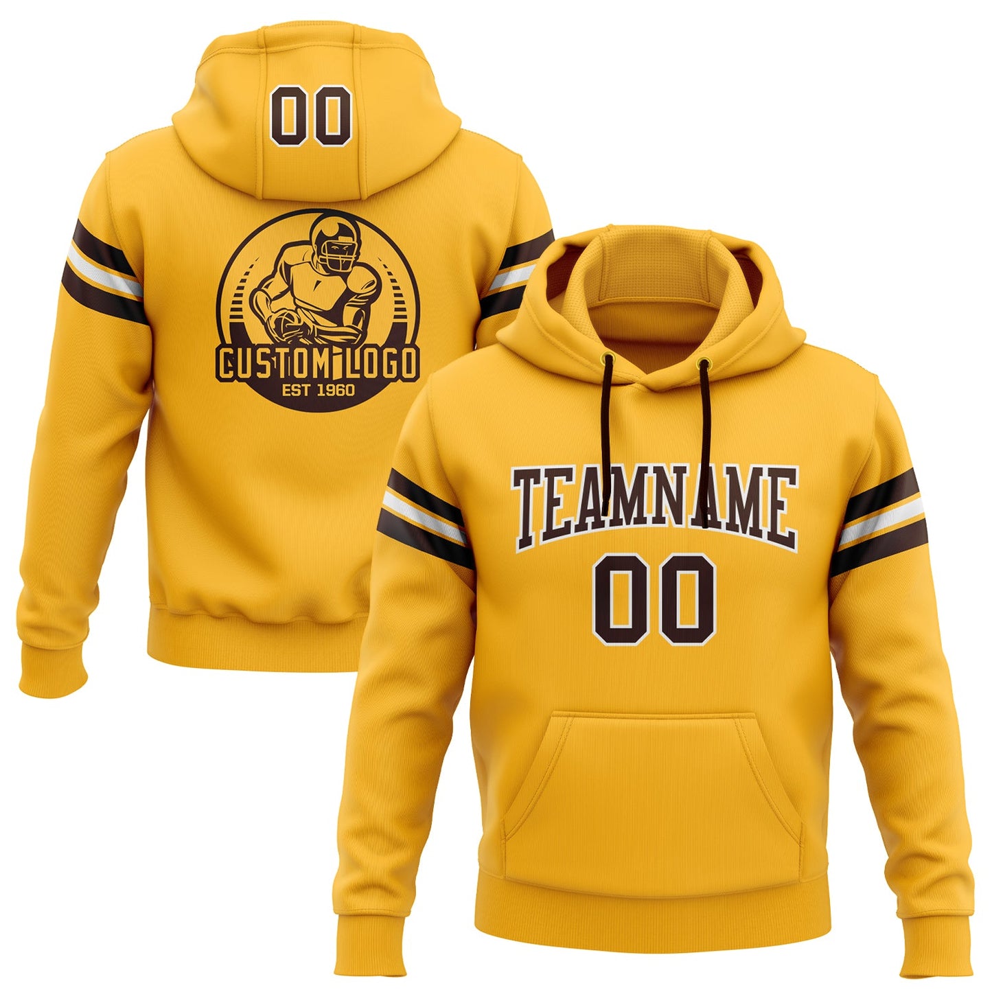 Custom Stitched Gold Brown-White Football Pullover Sweatshirt Hoodie - Main View