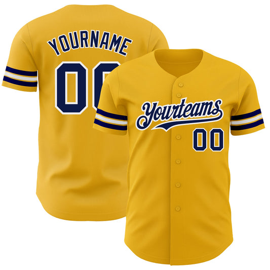 Custom Gold Navy-White Authentic Baseball Jersey - Main View