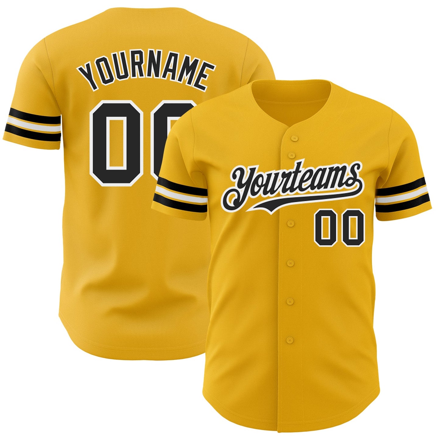 Custom Gold Black-White Authentic Baseball Jersey - Main View