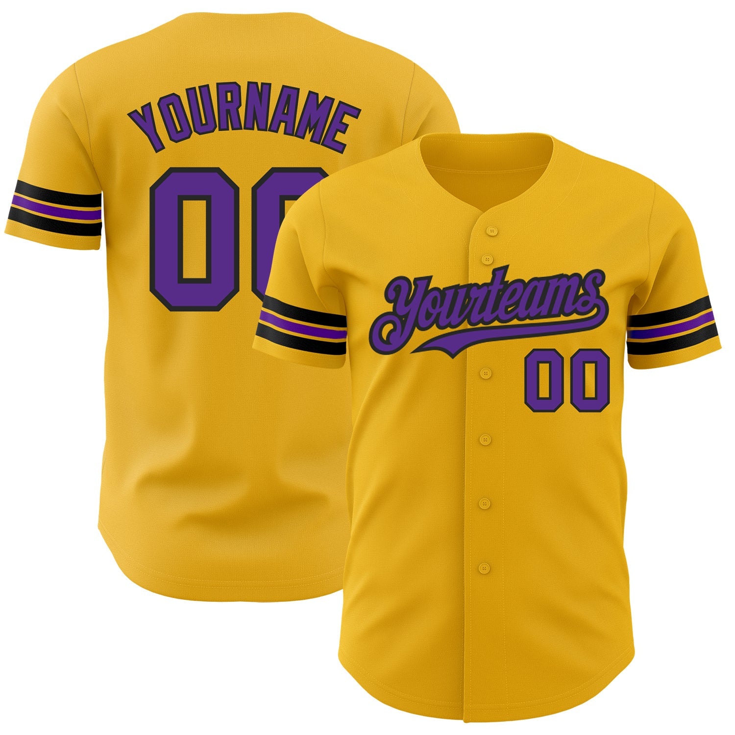 Custom Gold Purple-Black Authentic Baseball Jersey - Main View